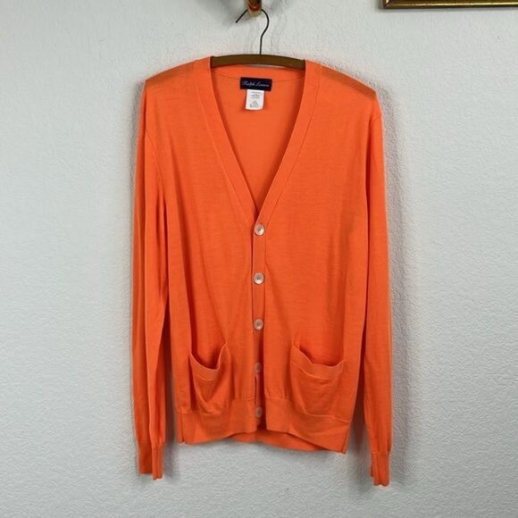 Ralph Lauren Purple Label Orange Cardigan - Picture 1 of 7
